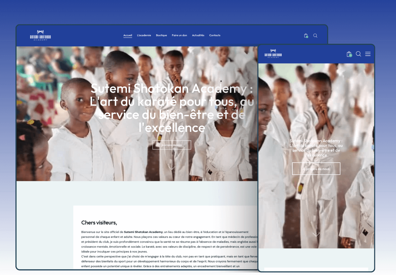 Première section du site web de Sutemi Shotokan Academy par OpenDev